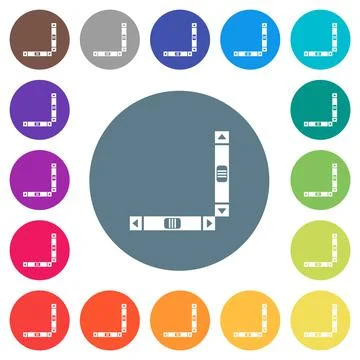 Vertical and horizontal scroll bars flat white icons on round color backgroun Stock Illustration
