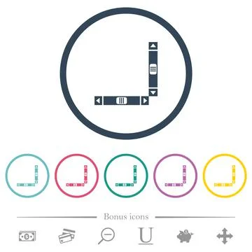 Vertical and horizontal scroll bars flat color icons in round outlines Stock Illustration
