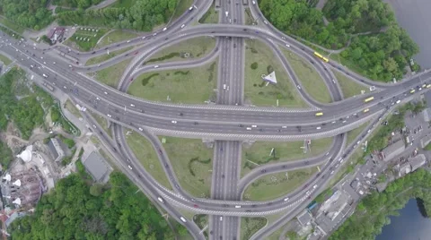Vertical and radial flight above the round road junction. Stock Footage 64374586