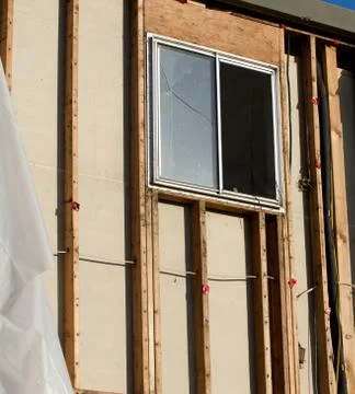 Vertical angled view of a window under construction Stock Photos