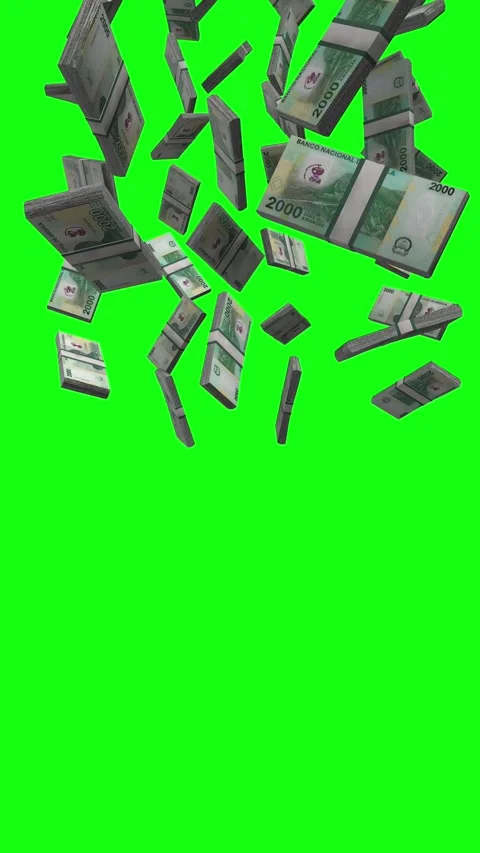 Vertical Angolan Kwanza Falling Animation on Green Screen Stock Footage 303382832