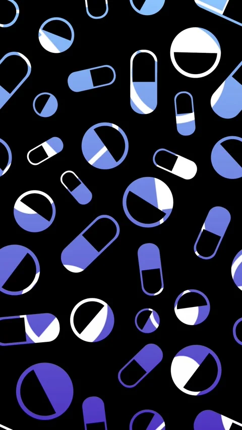 Vertical Animated Blue Pills Scrolling on Black. For Medicine and Healthcare Vidéo 334174988