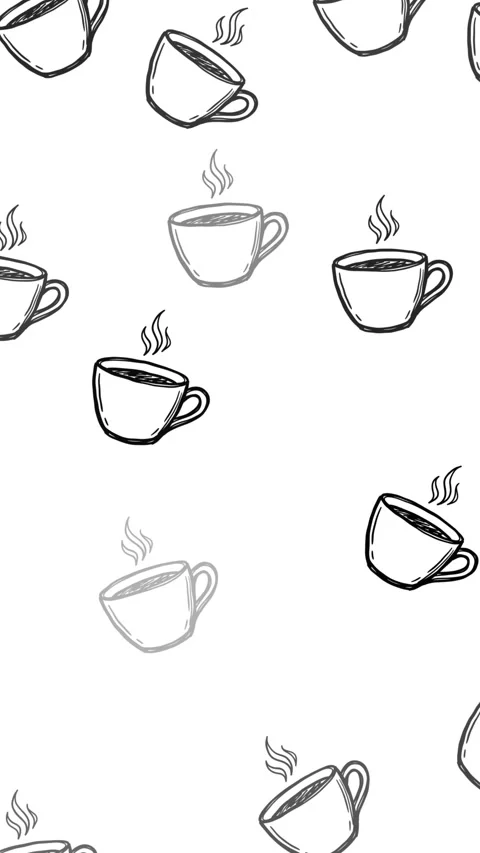 Vertical animated coffee doodle icon seamless pattern with cups and beans, smoot Video stock 333977365
