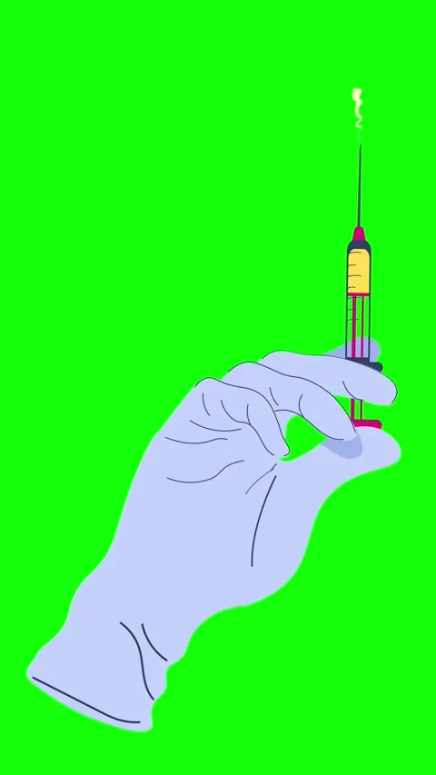 Vertical Animated Hand with Glove Injects Syringe on Green Screen Stock Footage 333634403