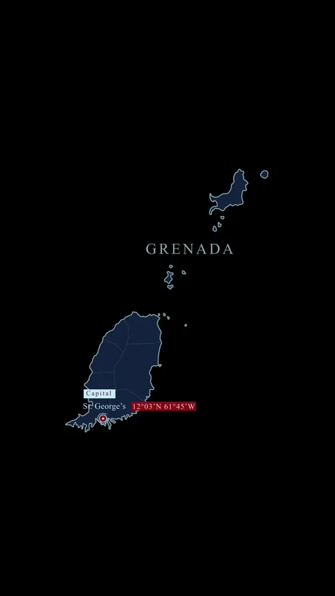 Vertical animated map of Grenada with capital St George's Stock Footage 332124373