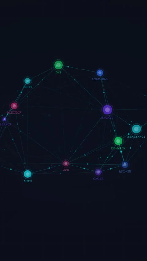 Vertical Animated Network Map of Data Nodes and Digital Connections for Mobile Stock Footage 334940870