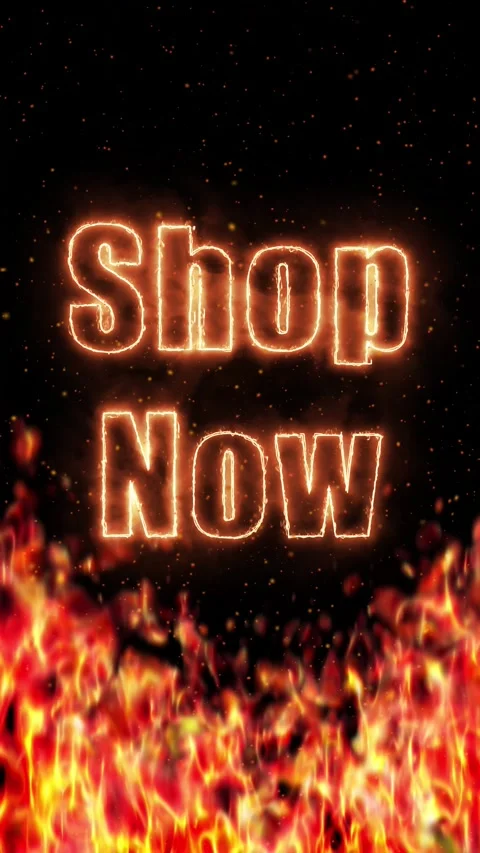 Vertical Animated Shop Now Text with Burning Fire and Sparks Stock Footage 335861234