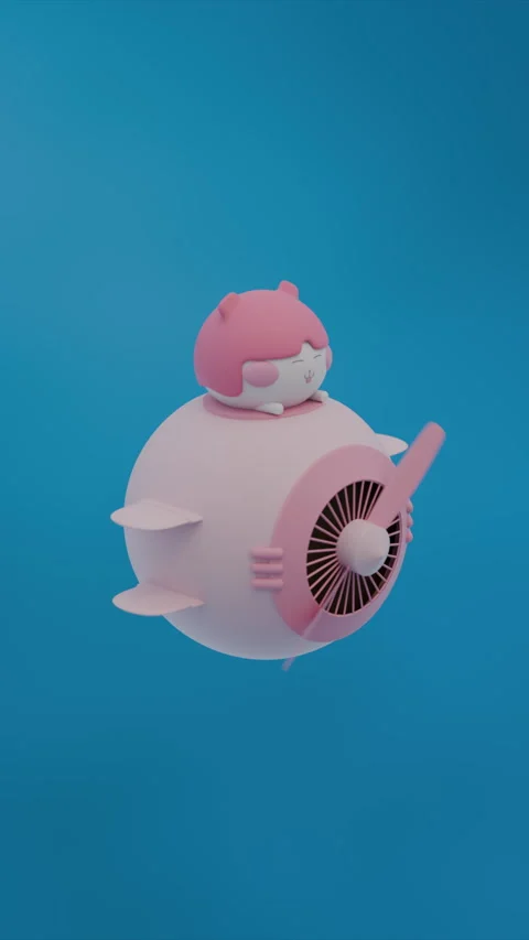 Vertical Animated Toy Plane With Cute Cartoon Pilot Flying Among Clouds Stock Footage 261159010