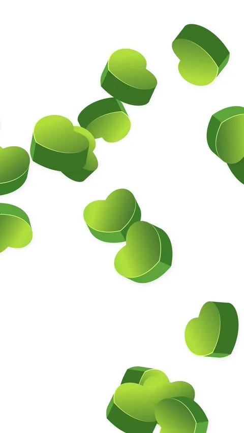 Vertical Animation of 3D Green Hearts Falling on White Background Stock Footage 344931831