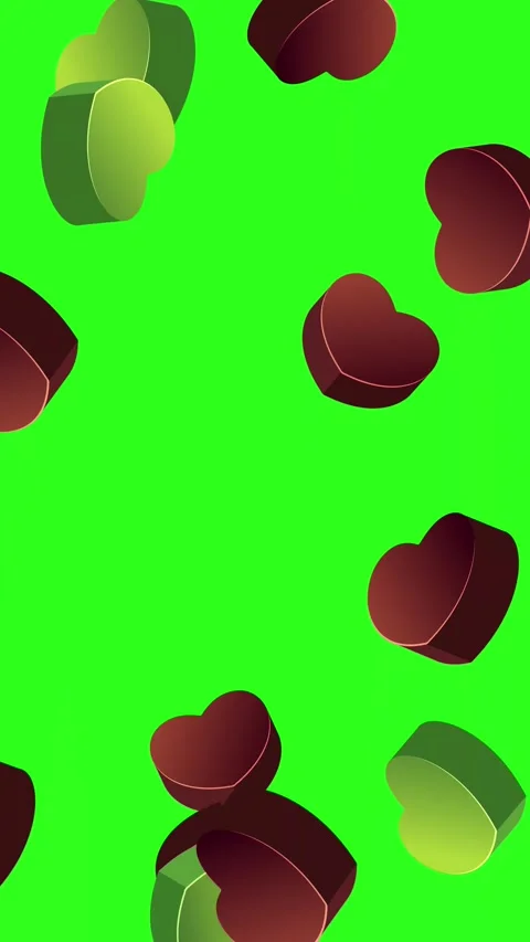 Vertical Animation of 3D Red and Green Hearts Falling on Green Screen Stock Footage 344832234
