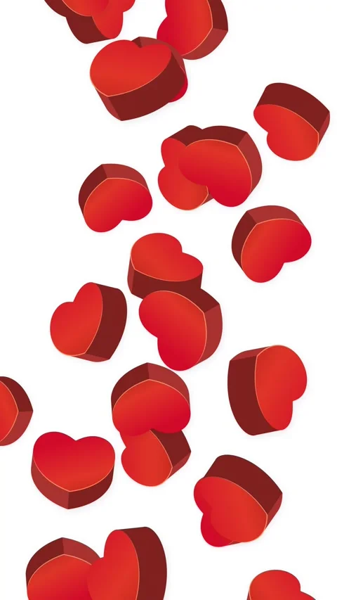 Vertical Animation of 3D Red Hearts Falling Against White Background Stock Footage 344831637