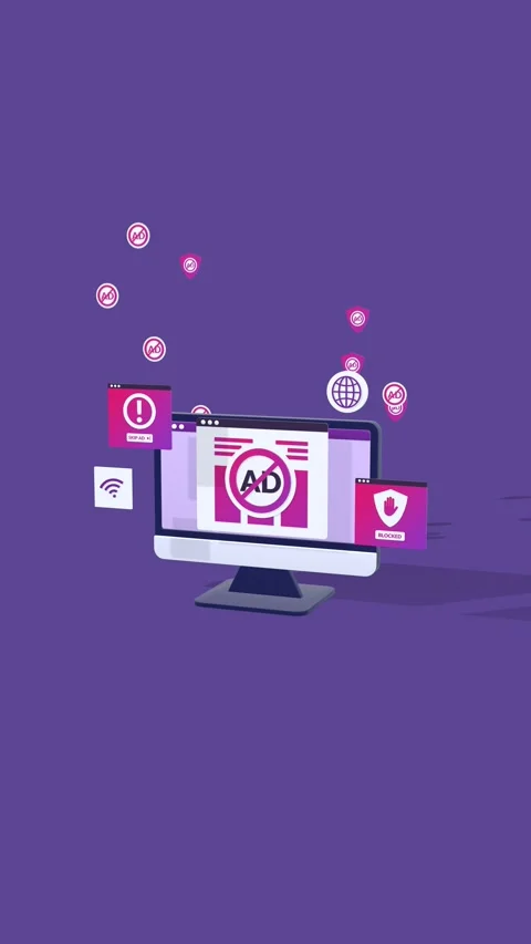 Vertical Animation of Ad Blocker for Ad Free Browsing and Online Security. Stock Footage 327991500