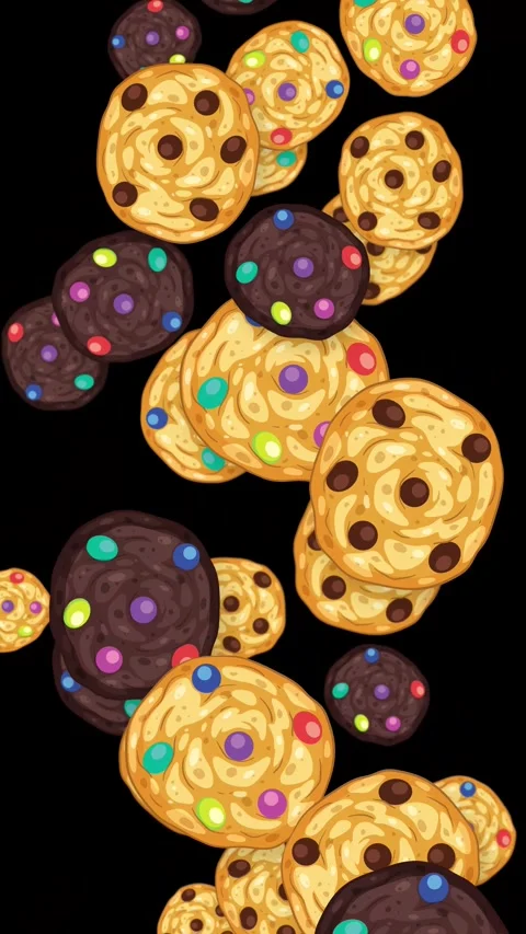 Vertical Animation of Assorted Chocolate and Candy Cookies Falling Stock Footage 344379384