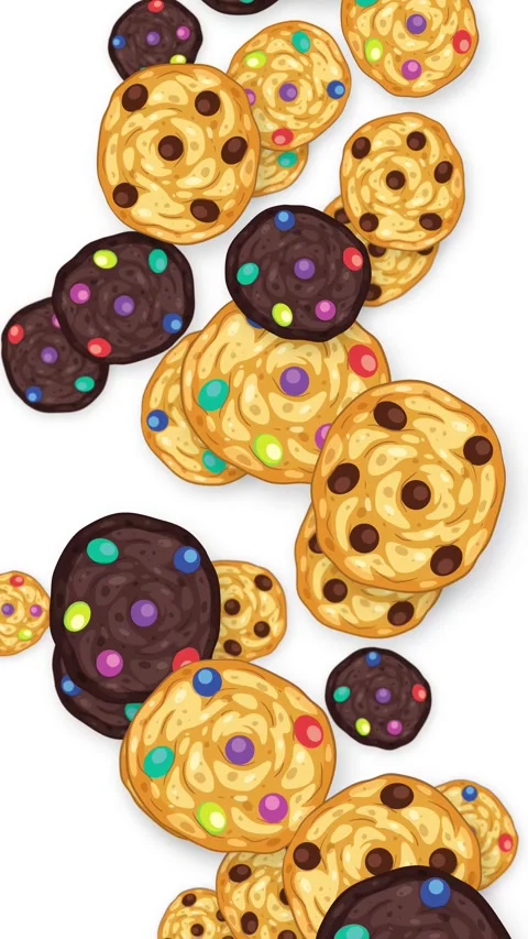 Vertical Animation of Assorted Chocolate Chip and Candy Cookies Falling Stock Footage 344836399