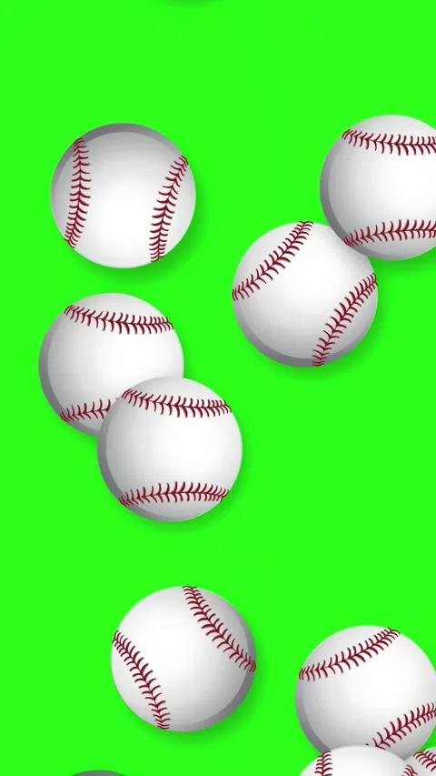 Vertical Animation of Baseballs Bursting and Falling on Green Background Stock Footage 344931413