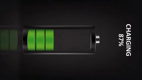Vertical animation of battery green full charging icon on black screen Stock Footage 131673157