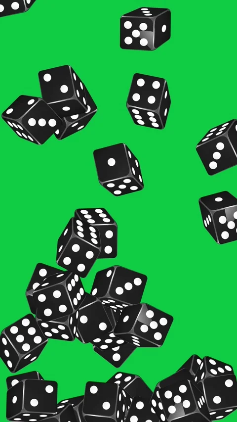 Vertical Animation of Black Dice Falling Against a Green Screen Background Stock Footage 341540987