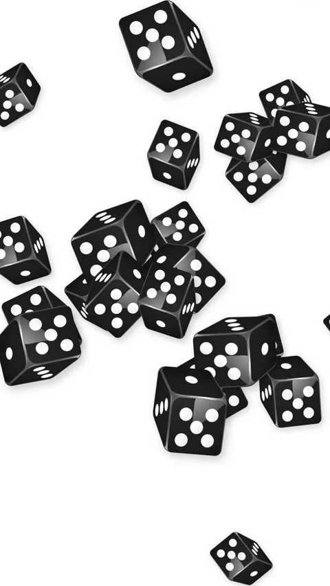 Vertical Animation of Black Dice Falling Against a White Background Stock Footage 344843309