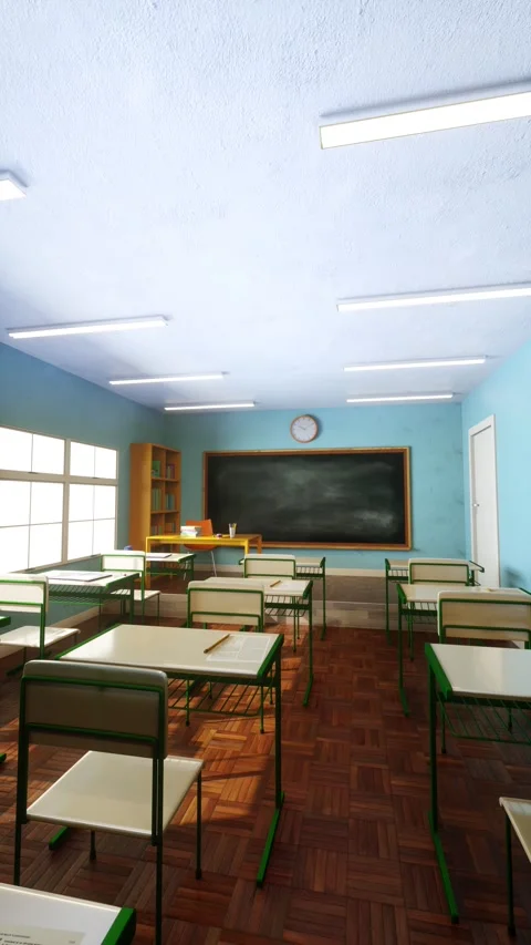 Vertical Animation. Blank blackboard in an empty school classroom. Zoom in. Stock Footage 204152770