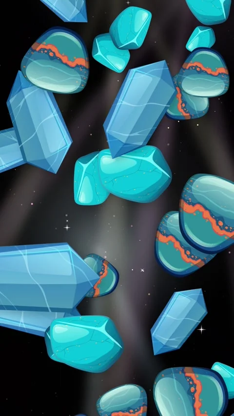 Vertical Animation of Blue Crystals and Stones Falling Over Glitter Background Stock Footage 345800420