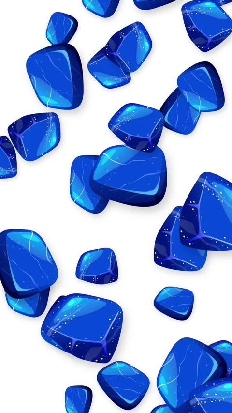 Vertical Animation of Blue Gemstones Falling Against a White Background Stock Footage 346114765