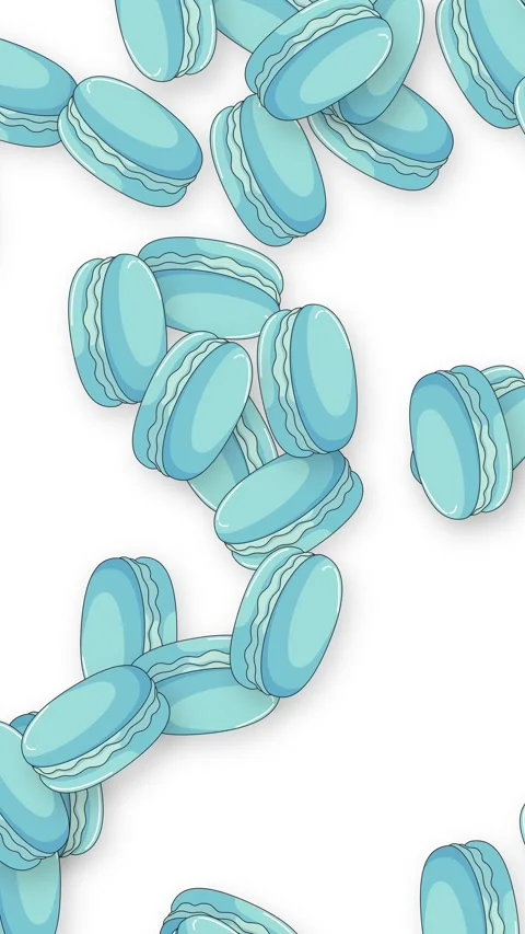 Vertical Animation of Blue Macarons Falling Against a White Background Stock Footage 340005657