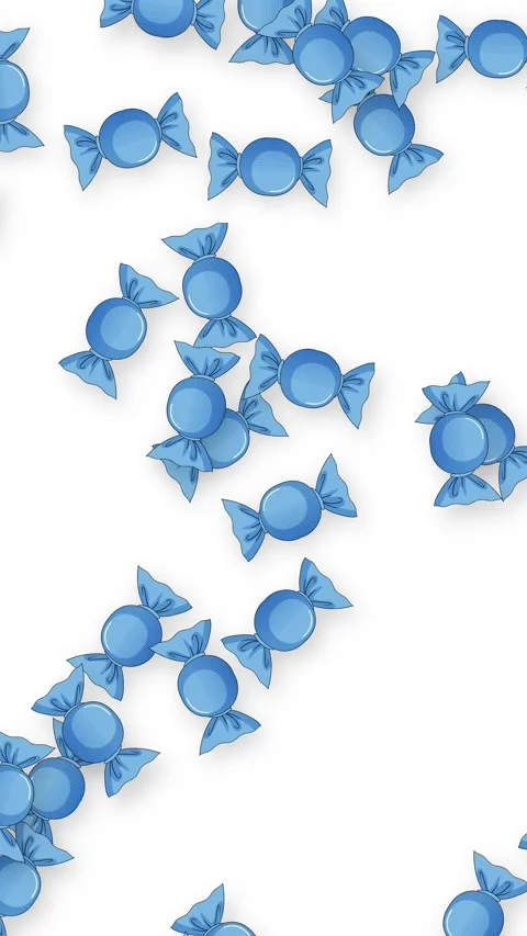 Vertical Animation of Blue Wrapped Candies Falling on White Background Stock Footage 342314045