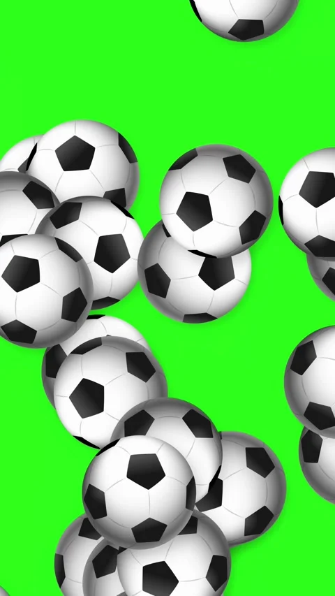 Vertical Animation of Bursting Soccer Balls on Green Background Stock Footage 346206706
