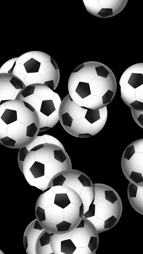 Vertical Animation of Bursting Soccer Balls on Black Background Stock Footage 346569803
