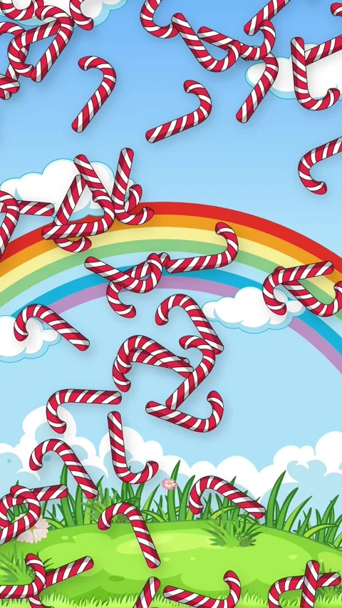 Vertical Animation of Candy Canes Falling Over a Rainbow Landscape Stock Footage 342467797