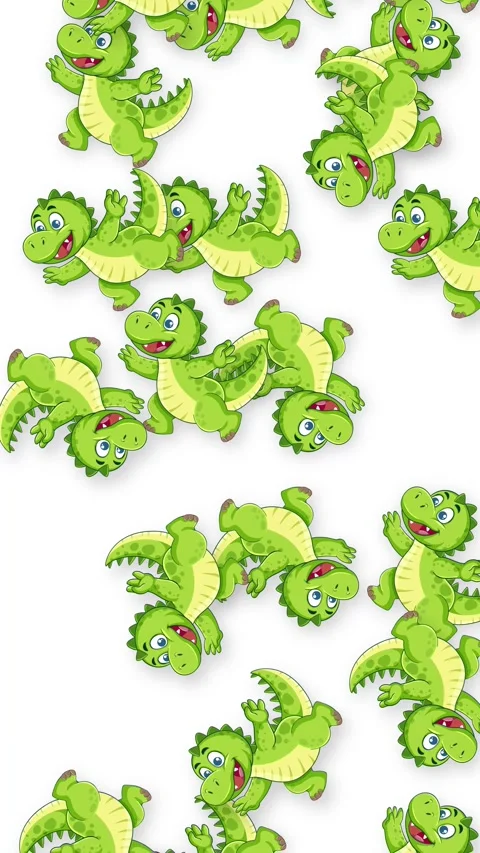 Vertical Animation of Cartoon Dinosaurs Falling Against a White Background Stock Footage 341378367