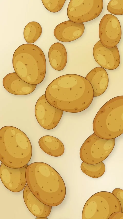 Vertical Animation of Cartoon Potatoes Falling Against a Light Background Stock Footage 342320111