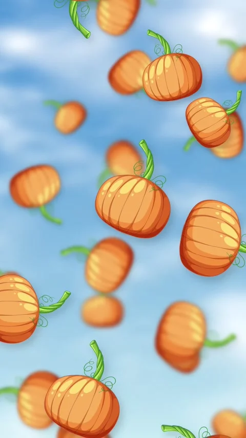 Vertical Animation of Cartoon Pumpkins Falling Through a Blue Sky Stock Footage 345206759