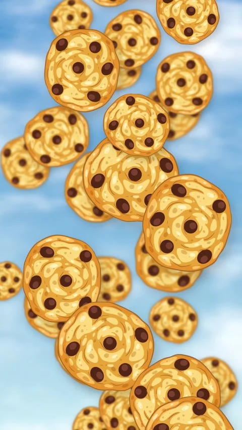 Vertical Animation of Chocolate Chip Cookies Falling Against Blue Sky Stock Footage 345206650