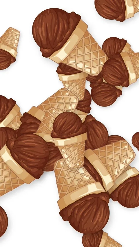 Vertical Animation of Chocolate Ice Cream Cones Bursting on White Background Stock Footage 344831556