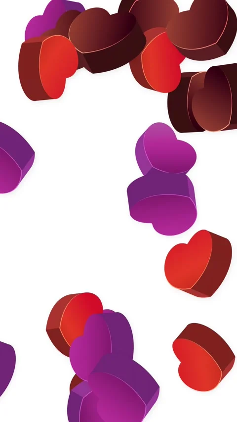 Vertical Animation of Colorful 3D Hearts Falling on White Background Stock Footage 344831636