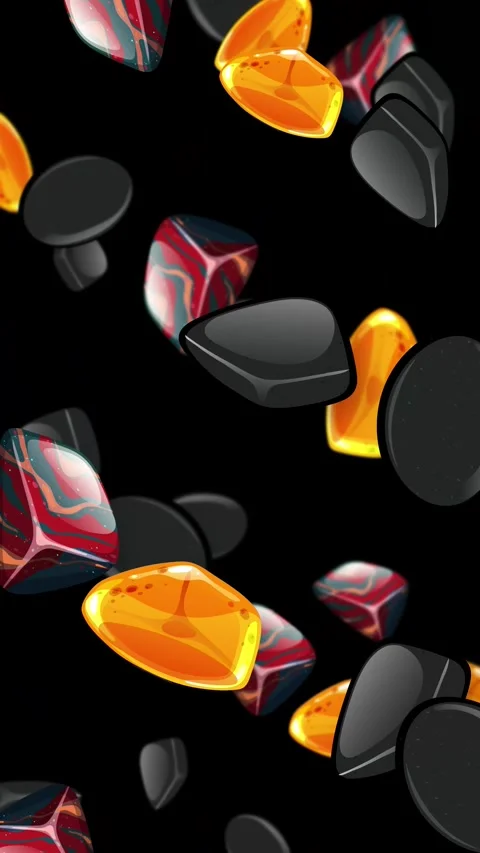 Vertical Animation of Colorful Mixed Objects Falling Against Black Background Stock Footage 346114722
