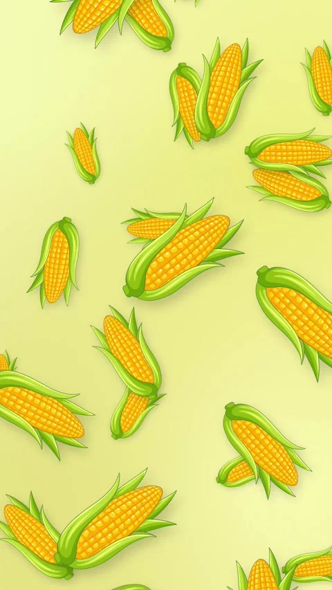 Vertical Animation of Corn Cobs Falling Over a Light Green Background Stock Footage 342316311