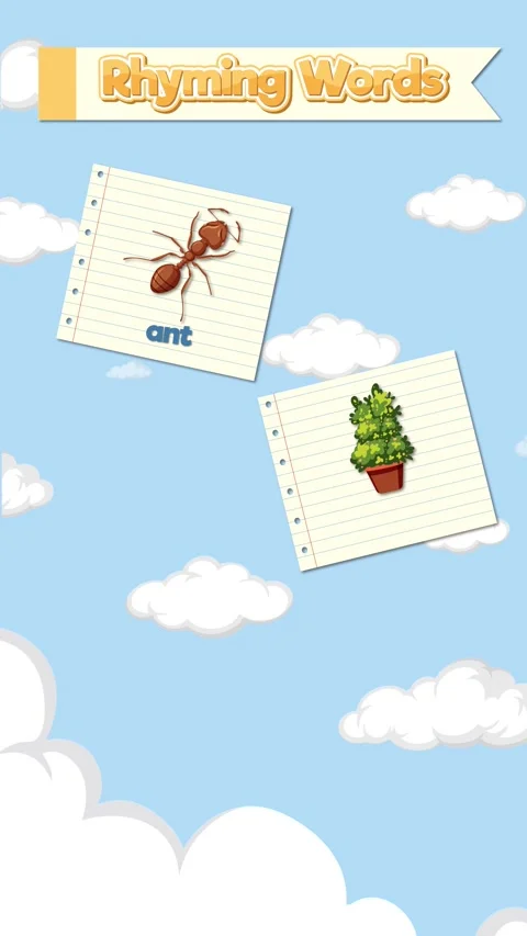 Vertical Animation Displaying Rhyming Words with Illustrations and Text Stock Footage 330093275