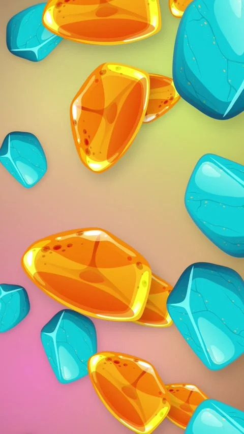 Vertical Animation of Falling Blue and Orange Stylized Gemstones Stock Footage 345041264