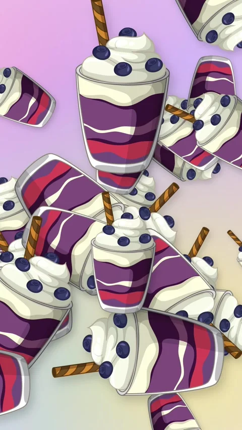 Vertical Animation of Falling Blueberry Parfait Desserts Stock Footage 345704776