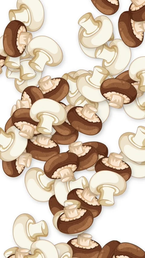 Vertical Animation of Falling Brown and White Button Mushrooms Stock Footage 341549871