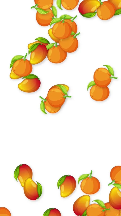 Vertical Animation of Falling Cartoon Mangoes and Oranges on White Background Stock Footage 339528752