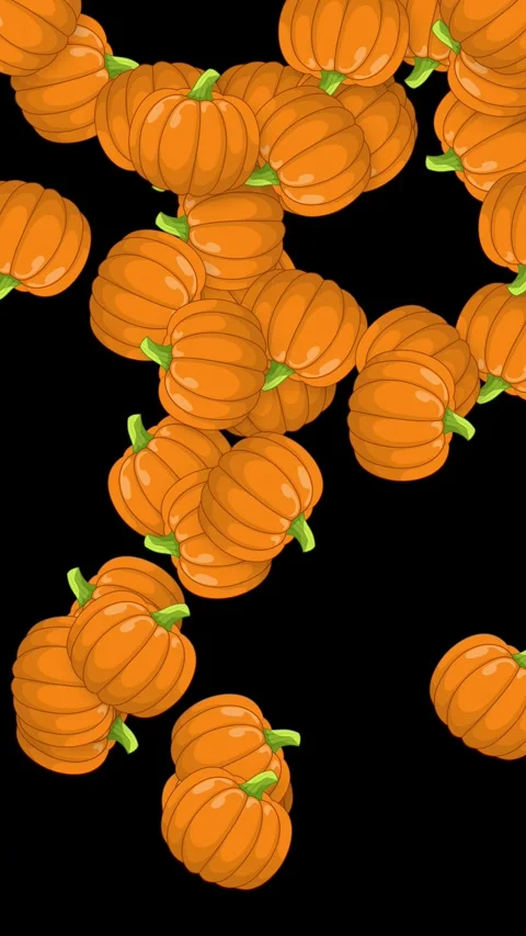 Vertical Animation of Falling Cartoon Pumpkins on Black Background Stock Footage 339528082