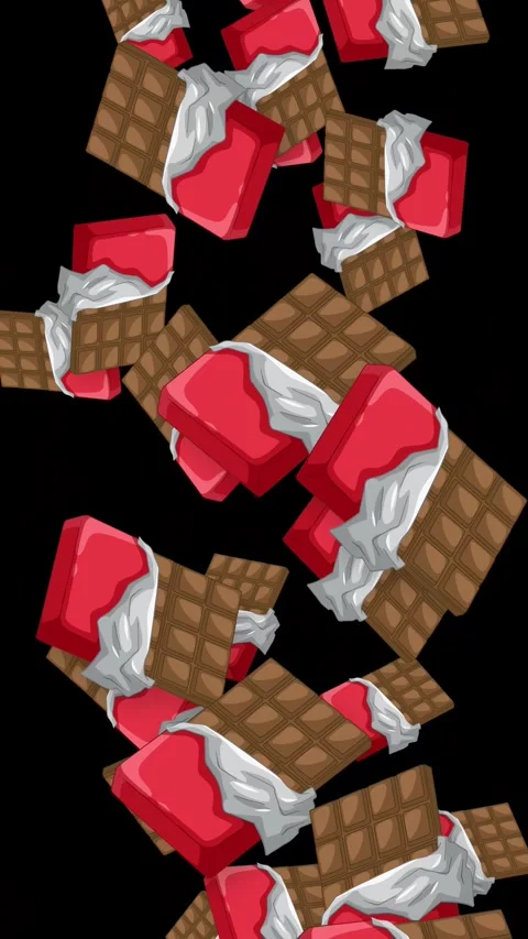 Vertical Animation of Falling Chocolate Bars and Red Dessert Objects Stock Footage 342721727