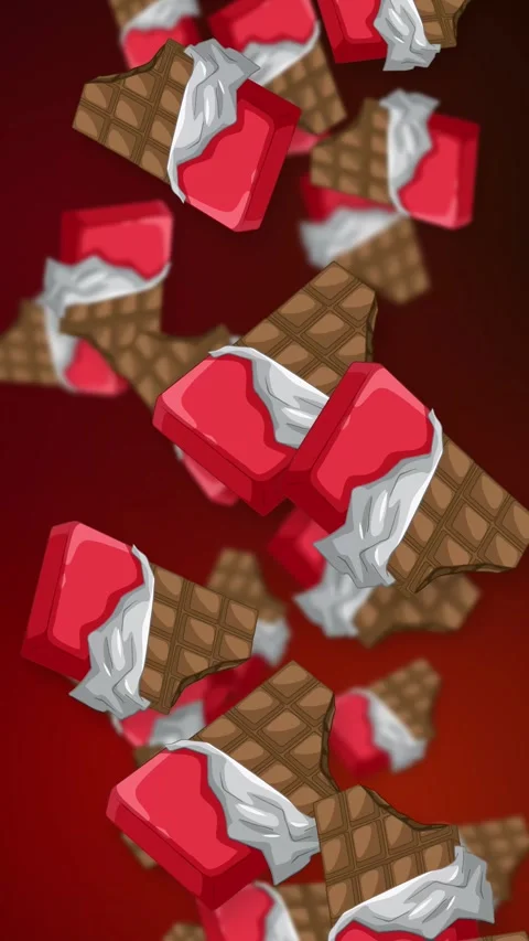 Vertical Animation of Falling Chocolate Waffle Sandwiches with Red Glaze Stock Footage 343699186