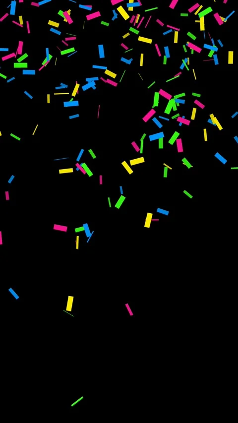 Vertical animation of falling colorful confetti on black background Stock Footage 337985475