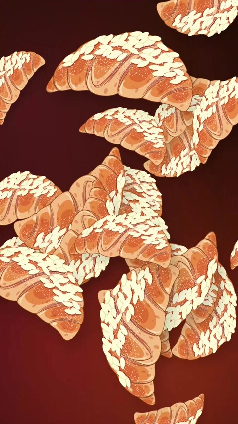 Vertical Animation of Falling Glazed Croissants on Dark Red Background Stock Footage 345310549