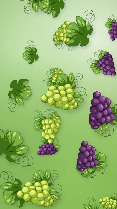 Vertical Animation of Falling Green and Purple Grapes with Leaves Stock Footage 343819273