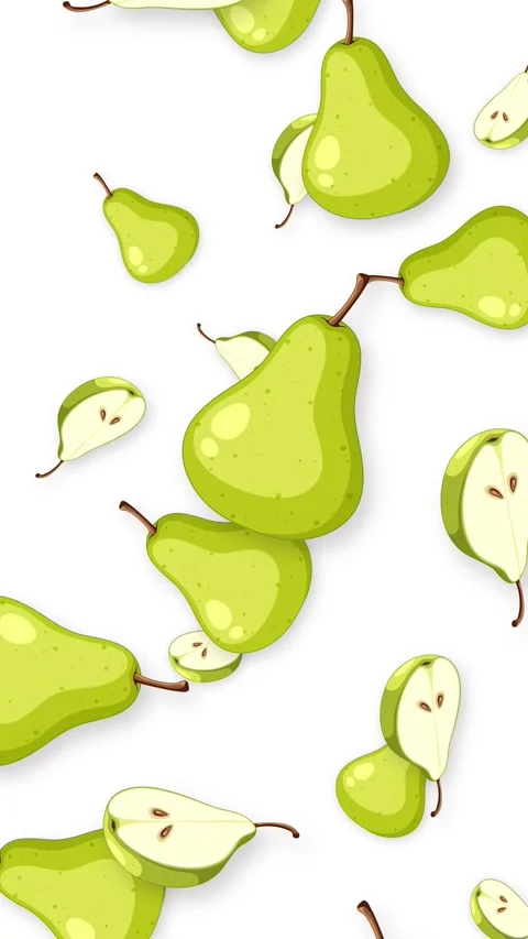 Vertical Animation of Falling Green Pears and Fruit Slices Stock Footage 344846062